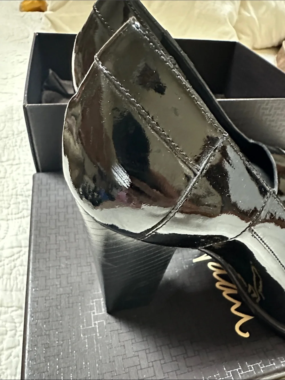 Cole Haan Black Patent Leather Slingback Low Block Heels